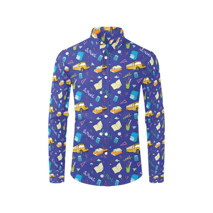 School Bus Print Design LKS307 Men's Long Sleeve Dress Shirt