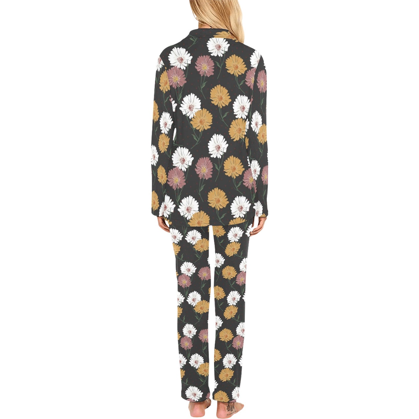 Daisy Pattern Print Design DS04 Women's Long Pajama Set