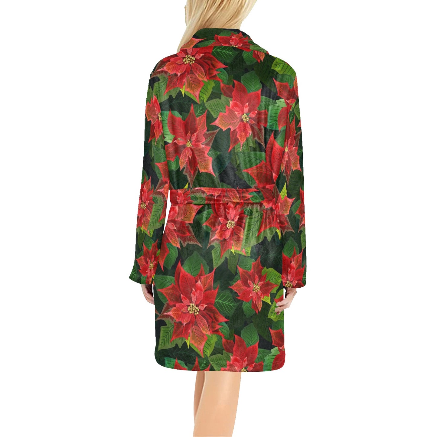 Poinsettia Pattern Print Design POT04 Women's Fleece Robe