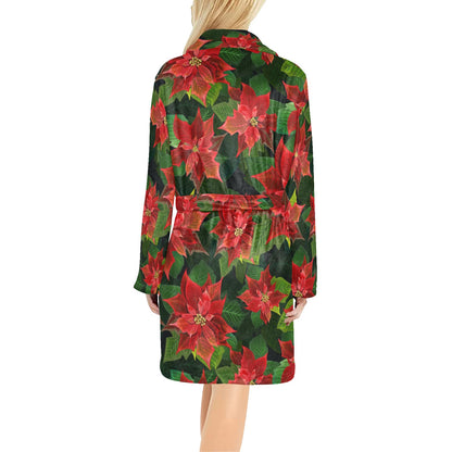 Poinsettia Pattern Print Design POT04 Women's Fleece Robe
