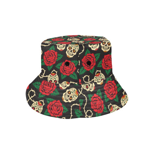 Sugar Skull Red Rose Print Design LKS301 Unisex Bucket Hat