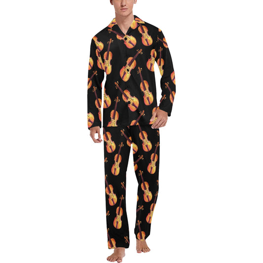 Violin Pattern Print Design 04 Men's Long Pajama Set