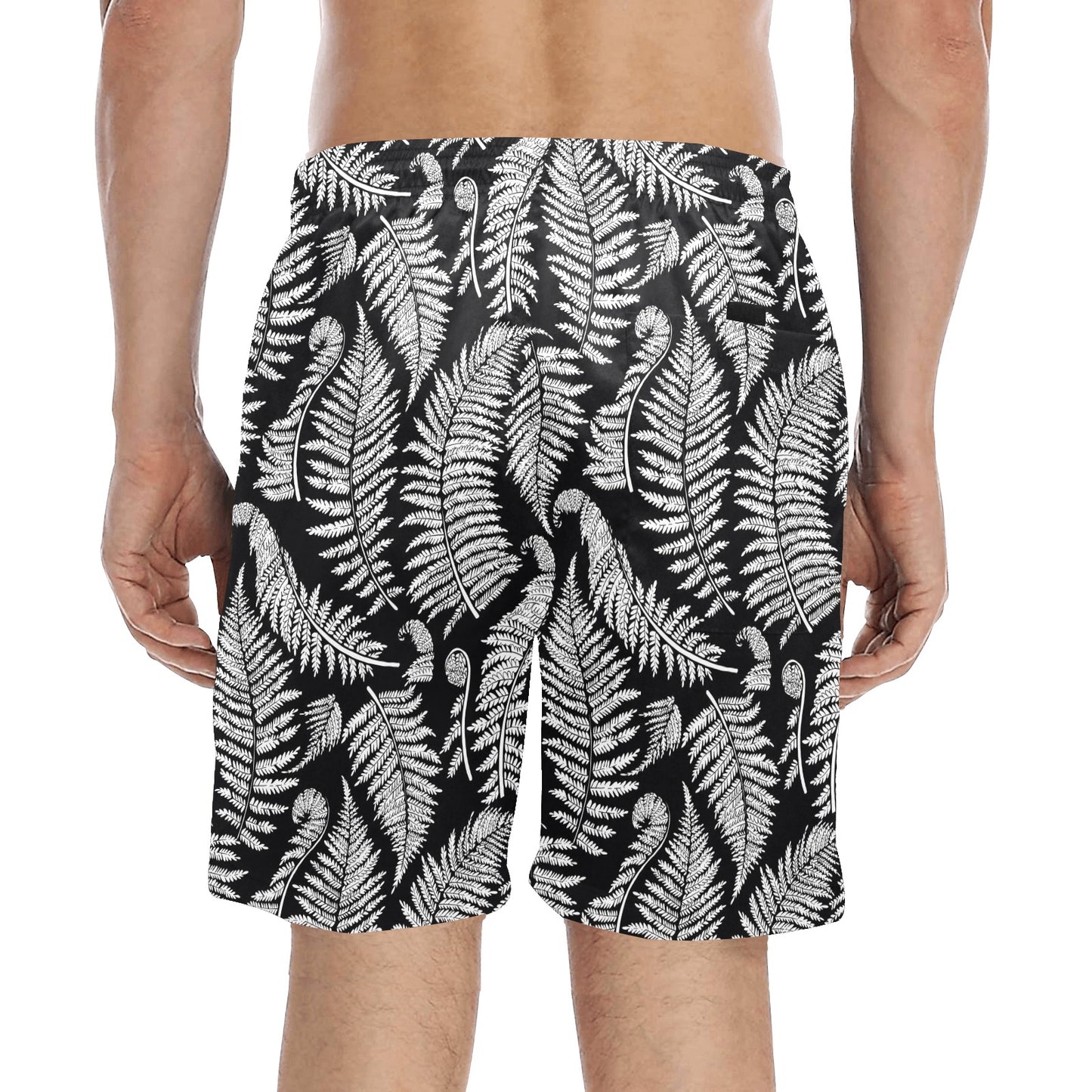 Fern Leave Black White Print Pattern Men's Swim Trunks Beach Shorts