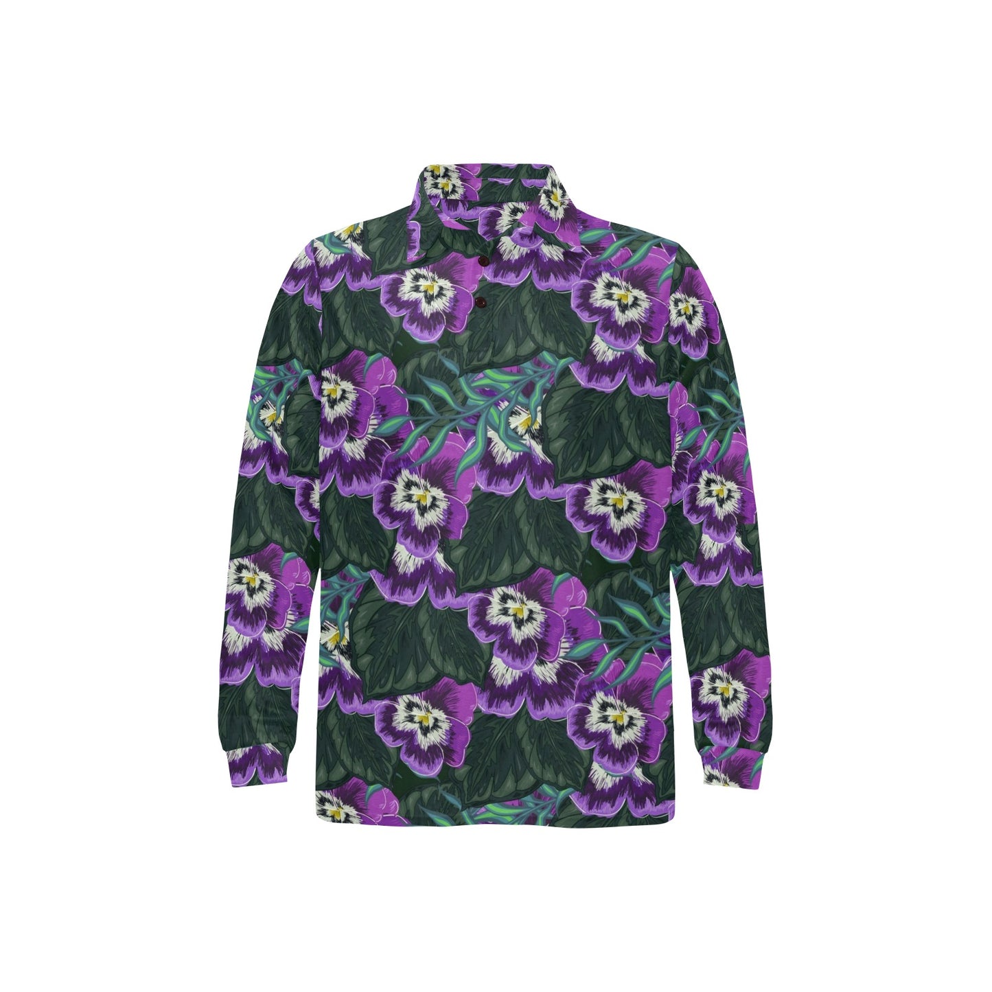 Pansy Pattern Print Design PS07 Long Sleeve Polo Shirt For Men's