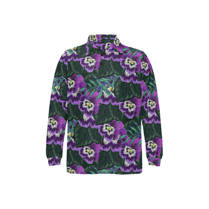 Pansy Pattern Print Design PS07 Long Sleeve Polo Shirt For Men's