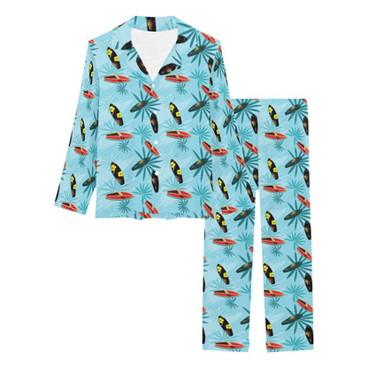 Surfboard Themed Pattern Women's Long Pajama Set