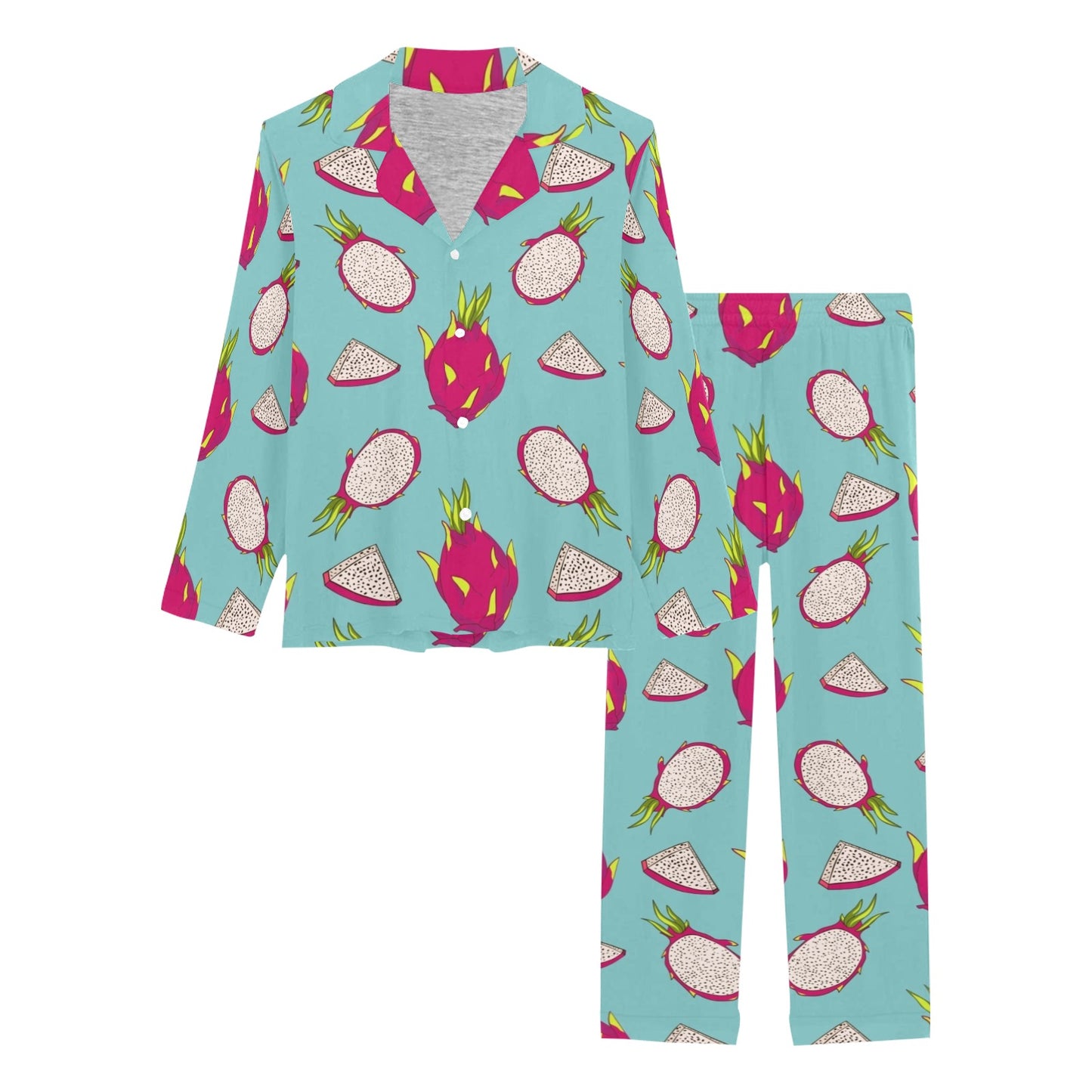 Dragonfruit Pattern Print Design DF01 Women's Long Pajama Set