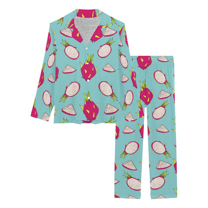 Dragonfruit Pattern Print Design DF01 Women's Long Pajama Set