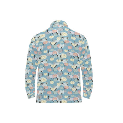 Water Lily Print Design LKS304 Long Sleeve Polo Shirt For Men's