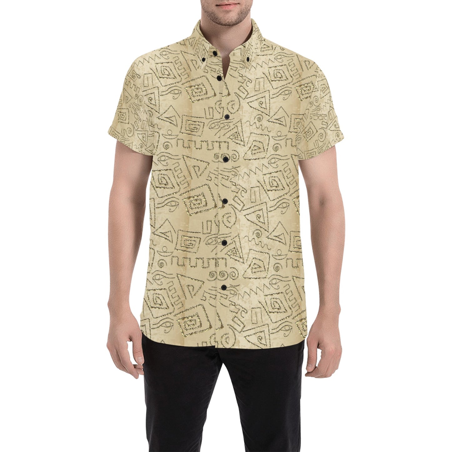 Ancient Greek Print Design LKS3013 Men Short Sleeve Button Up Shirt