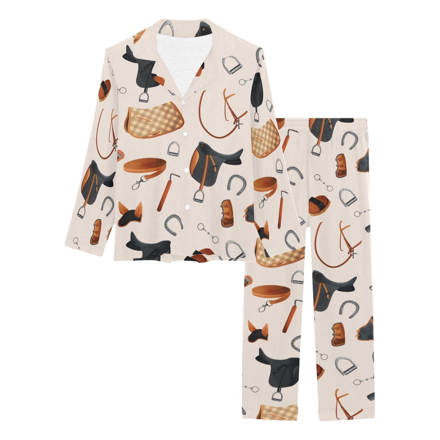 Equestrian Equipment Print Pattern Women's Long Pajama Set