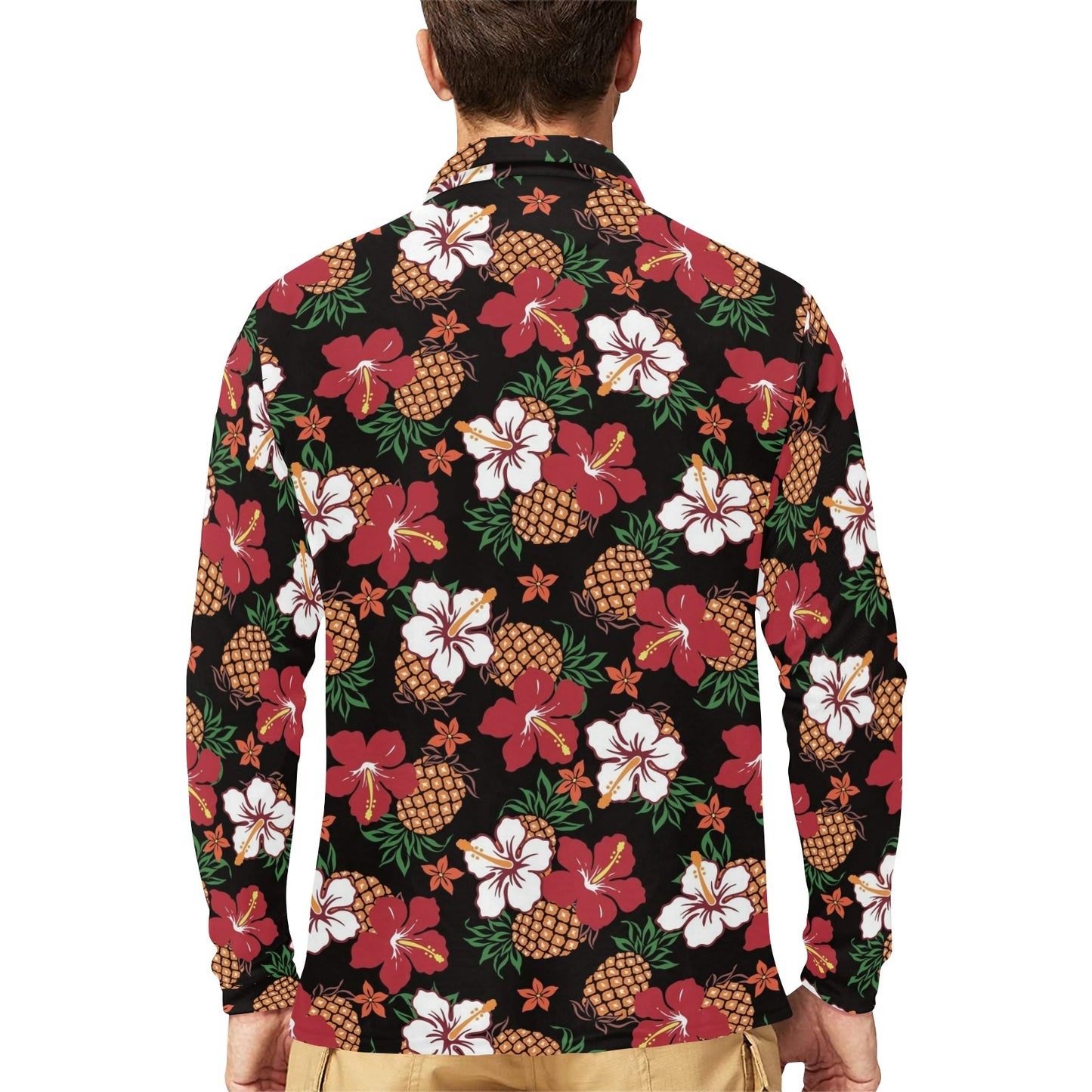 Hawaiian Themed Pattern Print Design H013 Long Sleeve Polo Shirt For Men's