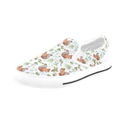 Squirrel Print Design LKS308 White Slip Ons Canvas Women's Shoes