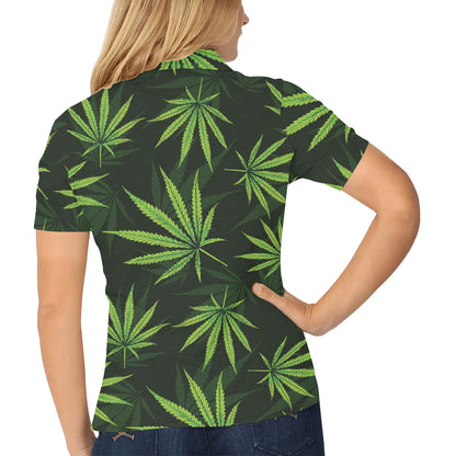 Pot Leaf Pattern Print Design A03 Women's Polo Shirt