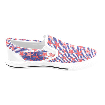 Starfish Print Design LKS401 White Slip Ons Canvas Women's Shoes