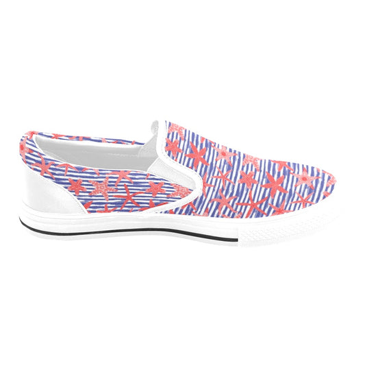 Starfish Print Design LKS401 White Slip Ons Canvas Women's Shoes