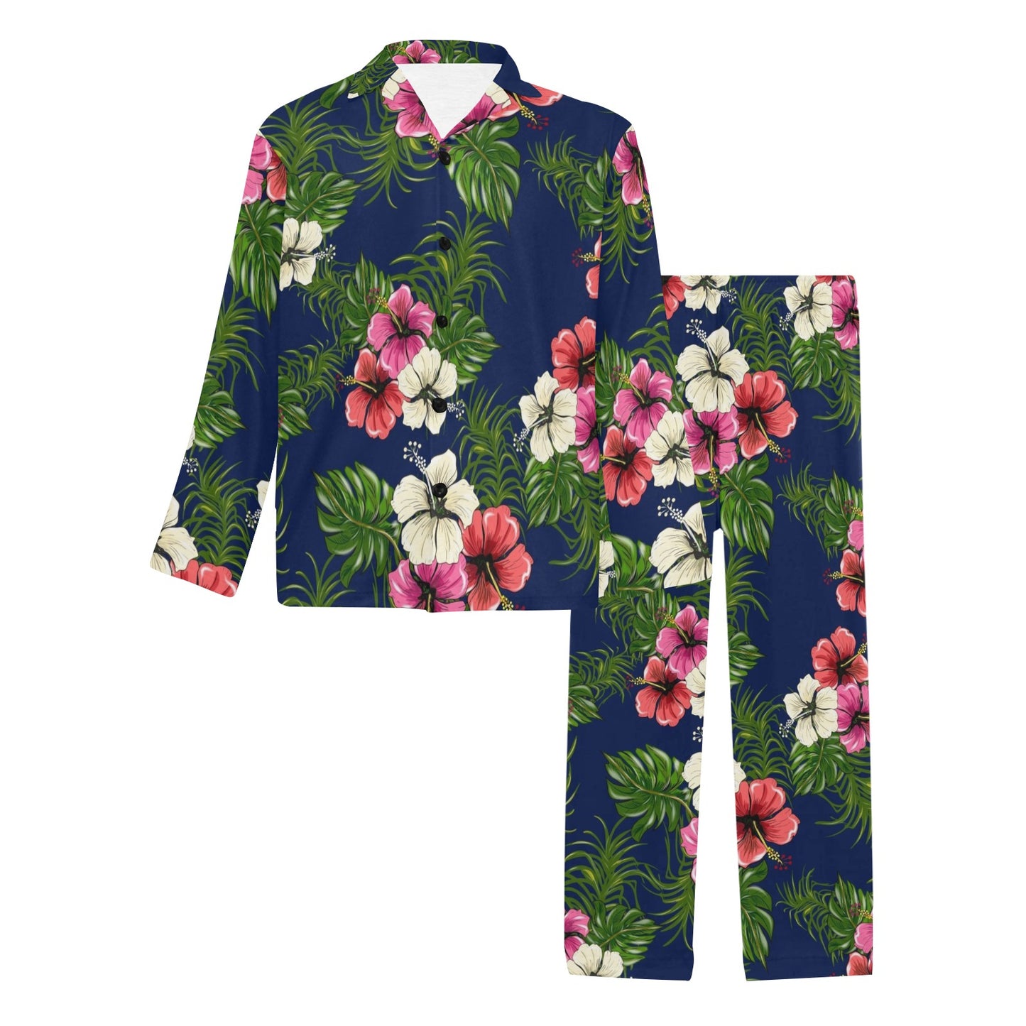 Hibiscus Pattern Print Design HB028 Men's Long Pajama Set