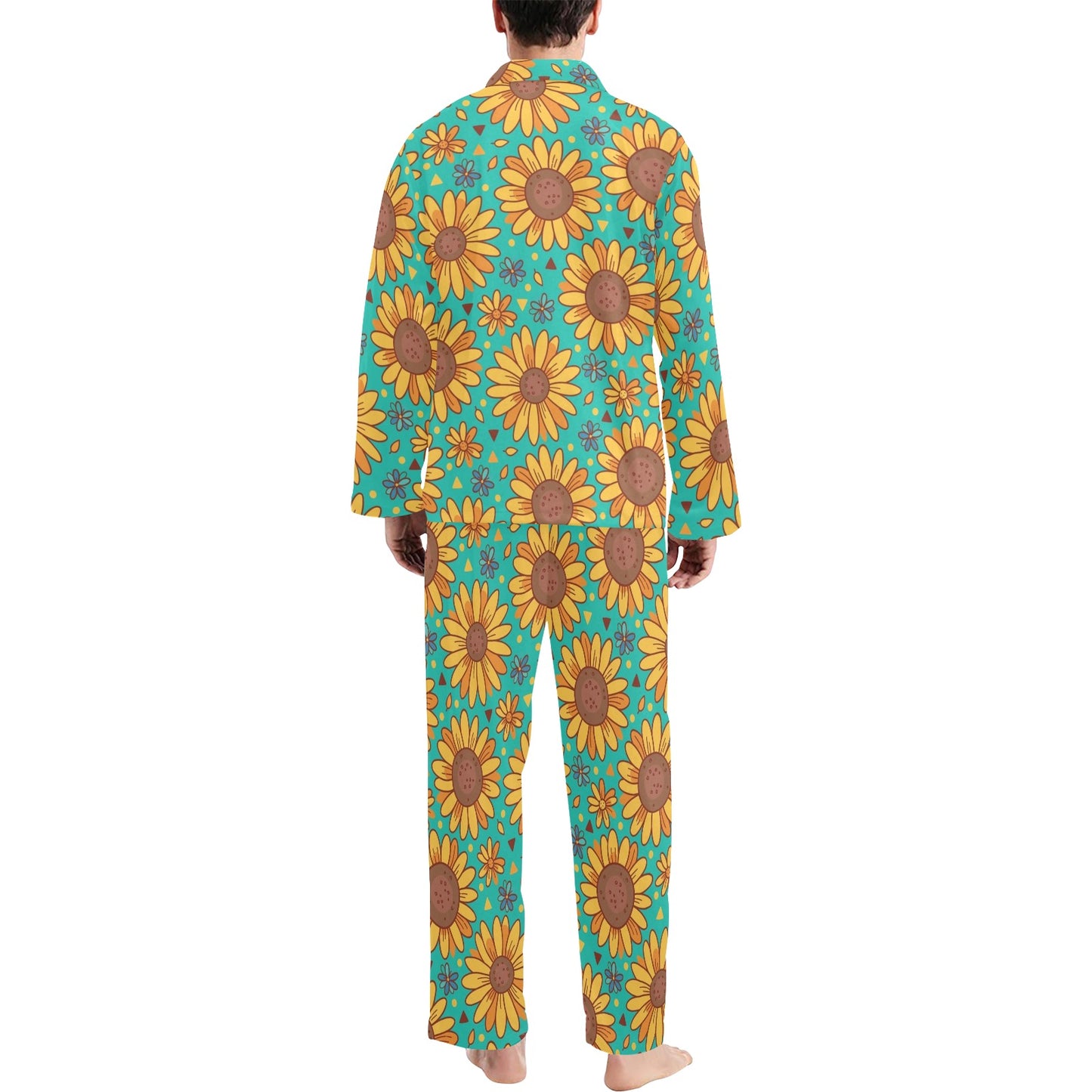 Sunflower Pattern Print Design SF013 Men's Long Pajama Set