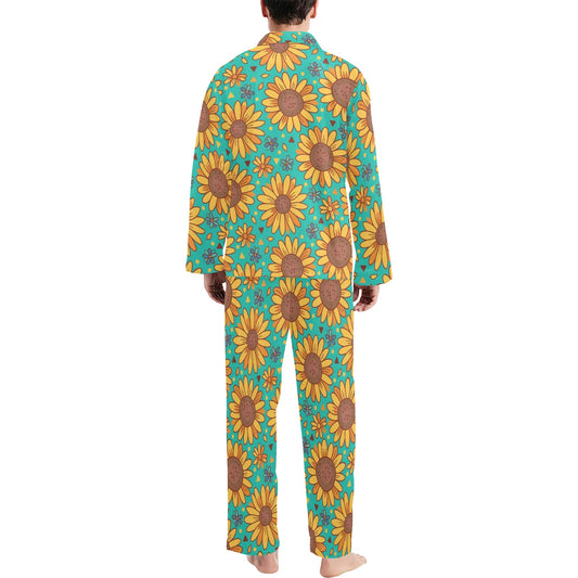 Sunflower Pattern Print Design SF013 Men's Long Pajama Set