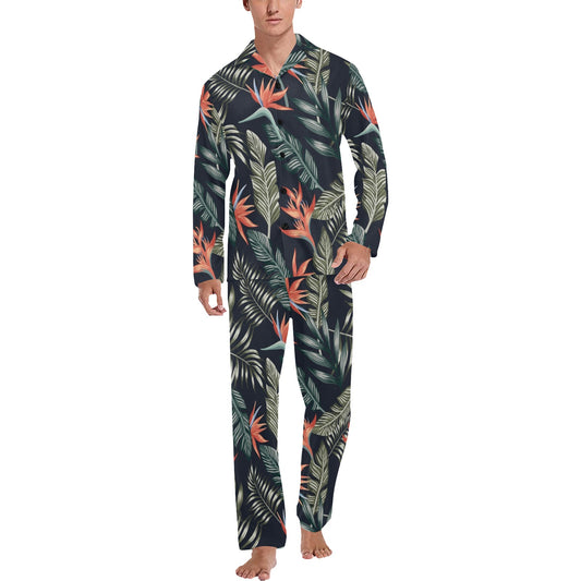 Bird Of Paradise Pattern Print Design BOP02 Men's Long Pajama Set