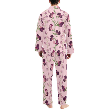 Peony Pattern Print Design PE09 Men's Long Pajama Set