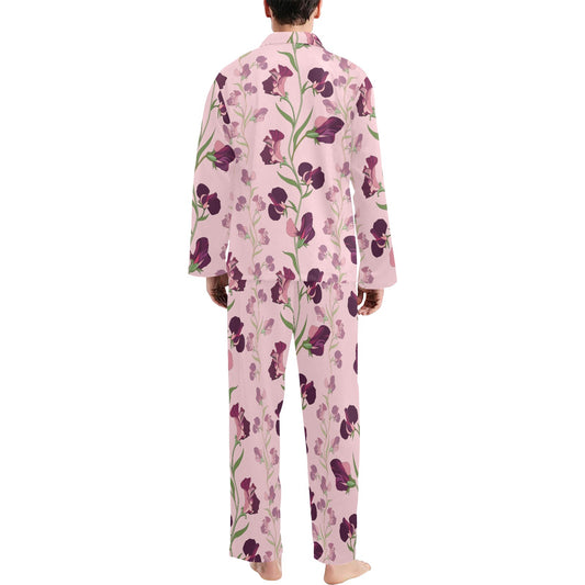 Peony Pattern Print Design PE09 Men's Long Pajama Set