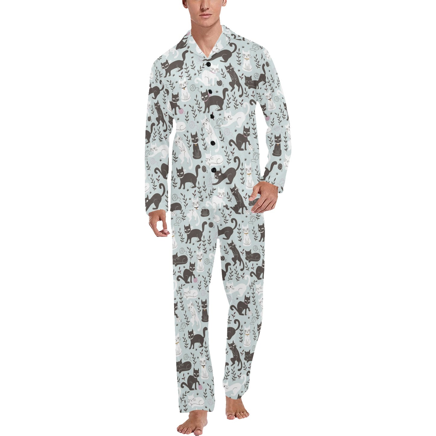 Cat Pattern Print Design 08 Men's Long Pajama Set