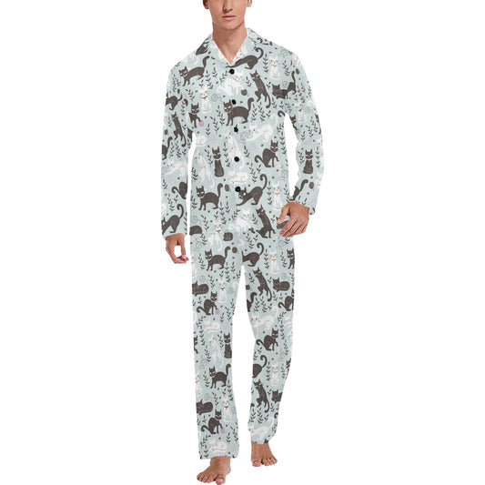 Cat Pattern Print Design 08 Men's Long Pajama Set
