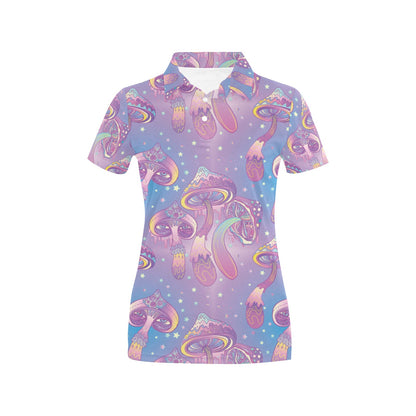 Psychedelic Mushroom Pattern Print Design A01 Women's Polo Shirt