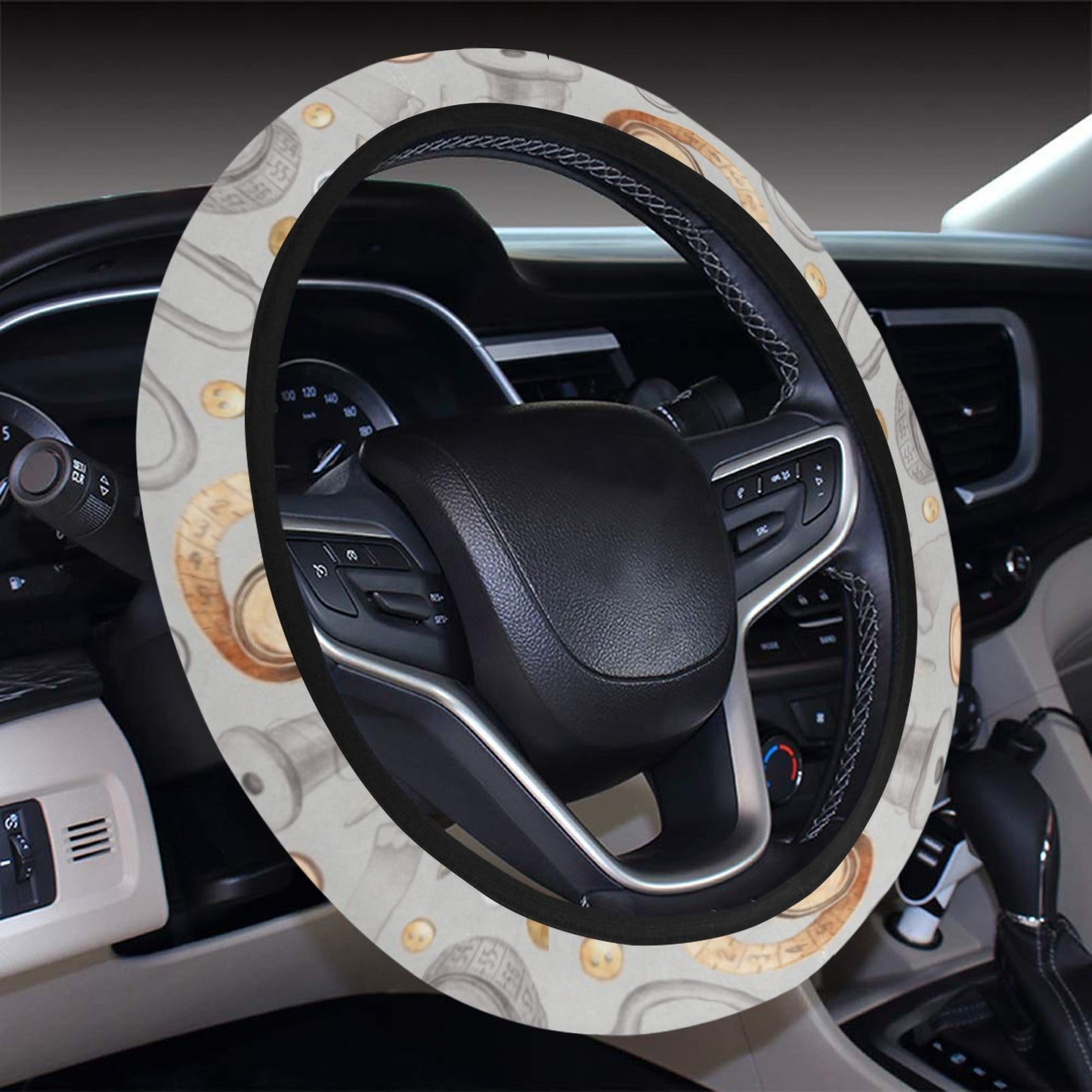 Sewing Equipment Print Design LKS302 Steering Wheel Cover with Elastic Edge