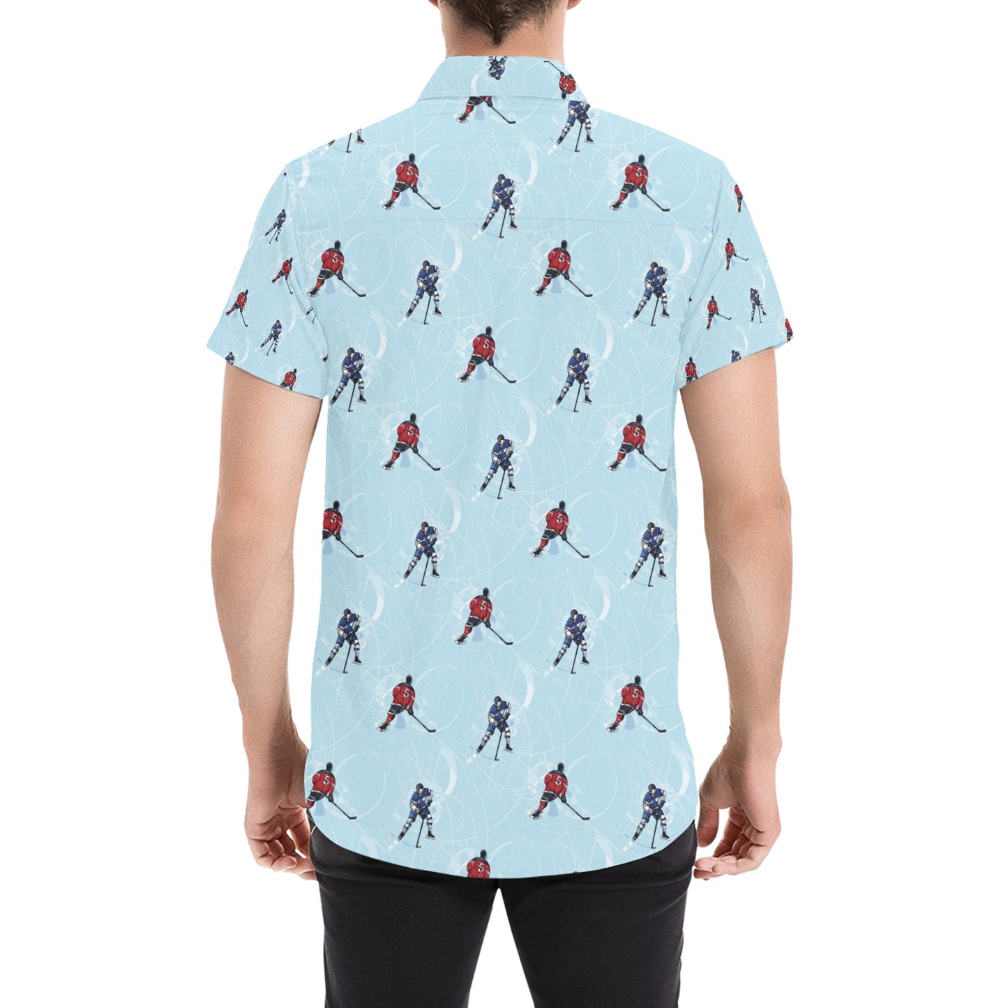 Hockey Player Print Design LKS302 Men Short Sleeve Button Up Shirt