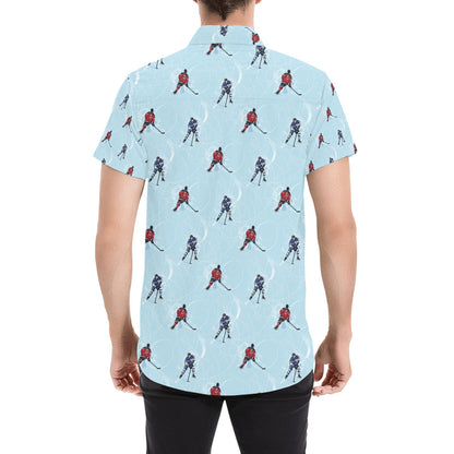 Hockey Player Print Design LKS302 Men Short Sleeve Button Up Shirt