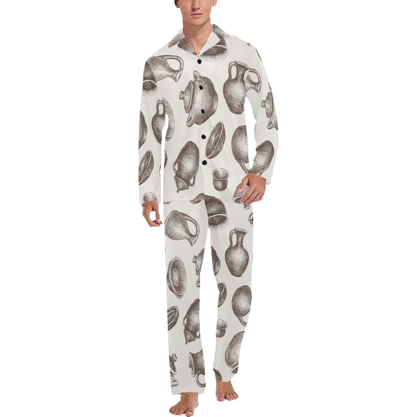 Pottery Pattern Print Design A01 Men's Long Pajama Set