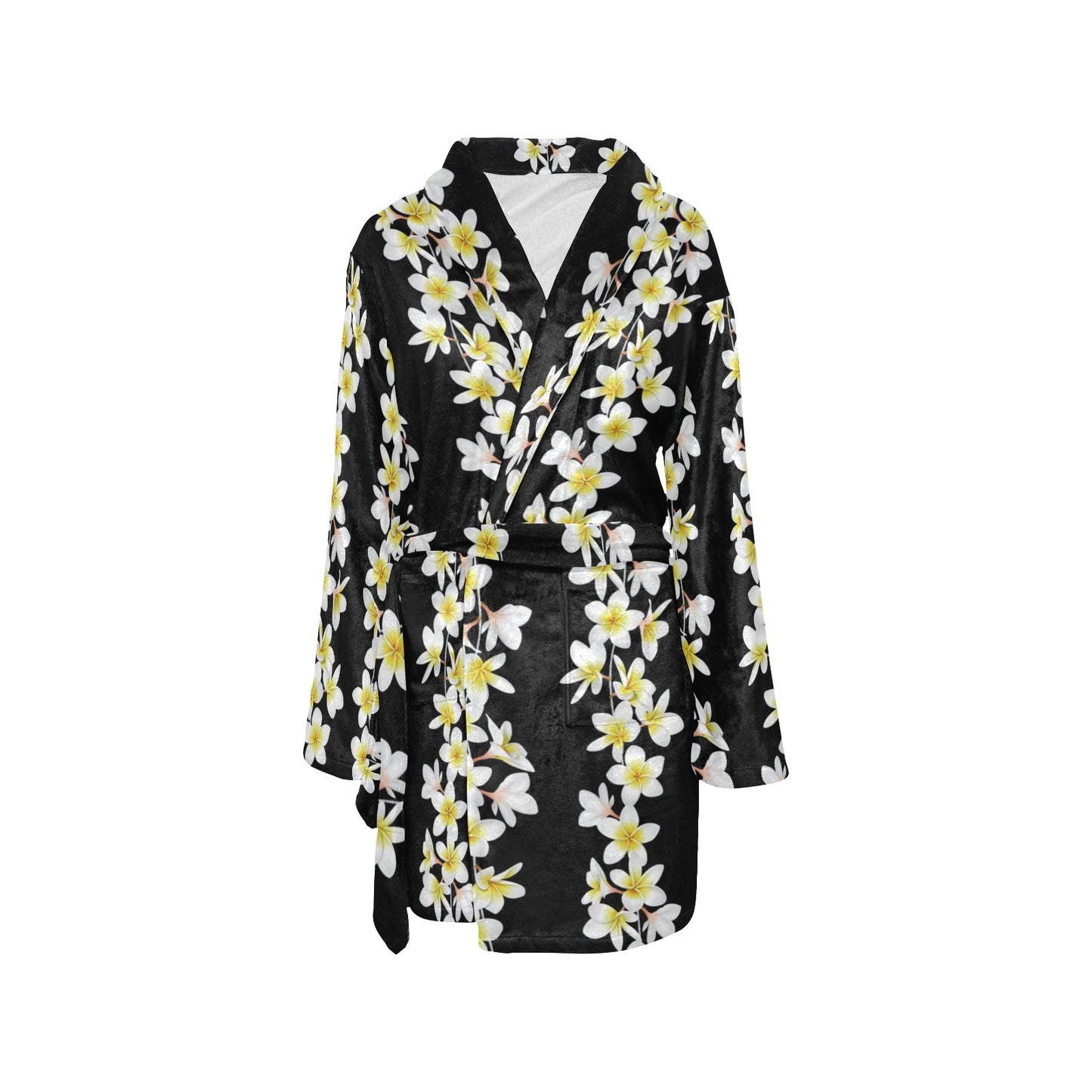 White Plumeria Pattern Print Design PM08 Women's Fleece Robe