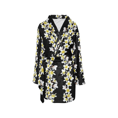 White Plumeria Pattern Print Design PM08 Women's Fleece Robe