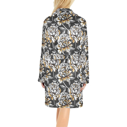 Peony Pattern Print Design PE06 Women's Fleece Robe