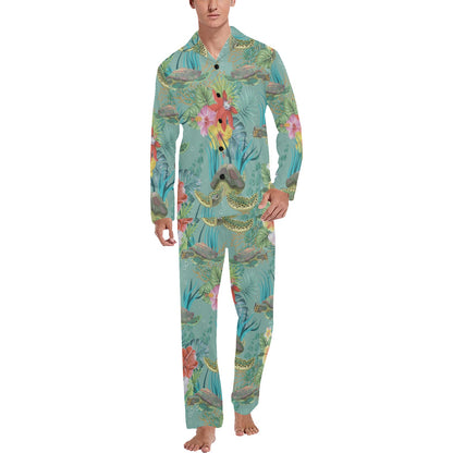 Sea Turtle Pattern Print Design T012 Men's Long Pajama Set