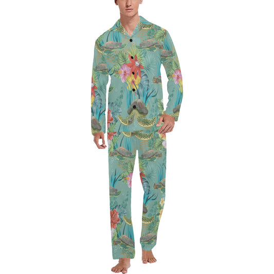 Sea Turtle Pattern Print Design T012 Men's Long Pajama Set