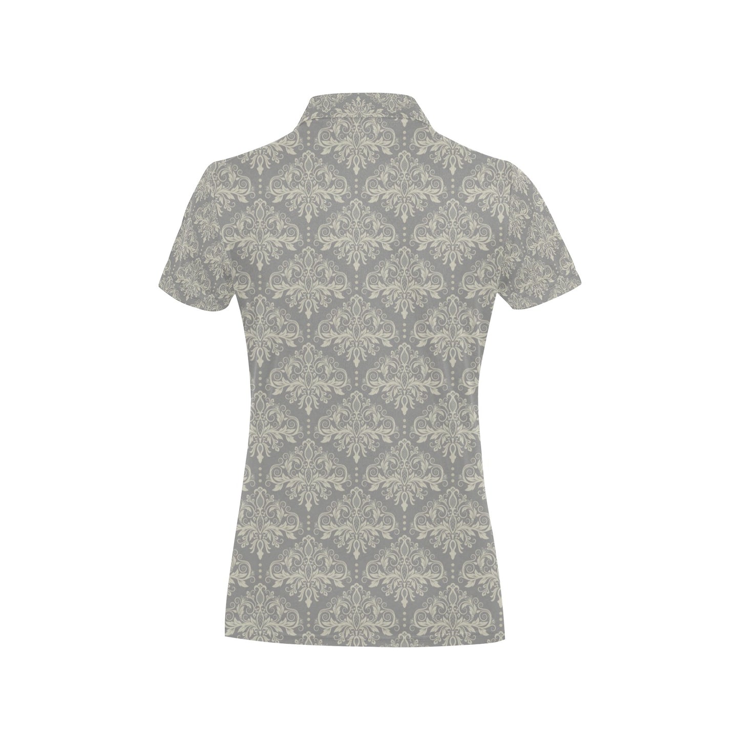 Damask Grey Elegant Print Pattern Women's Polo Shirt