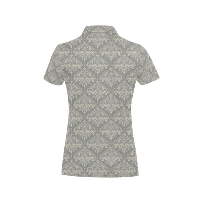 Damask Grey Elegant Print Pattern Women's Polo Shirt