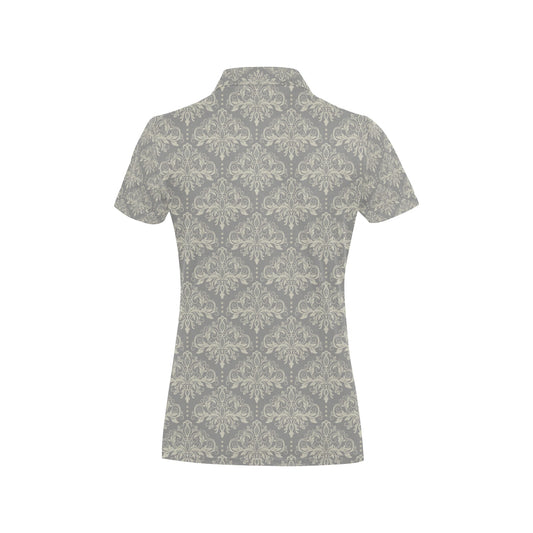 Damask Grey Elegant Print Pattern Women's Polo Shirt