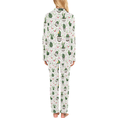 Cactus Pattern Print Design 04 Women's Long Pajama Set