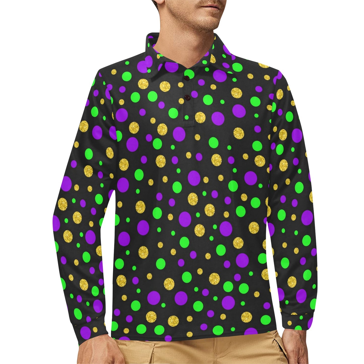 Mardi Gras Pattern Print Design 07 Long Sleeve Polo Shirt For Men's