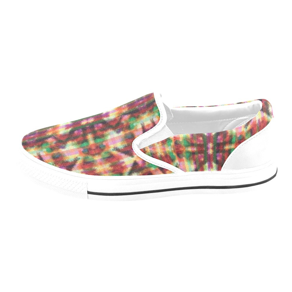 Tie Dye Print Design LKS301 White Slip Ons Canvas Women's Shoes