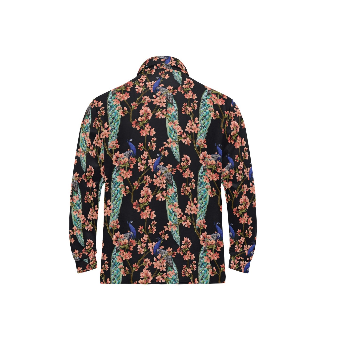 Peacock Pattern Print Design A01 Long Sleeve Polo Shirt For Men's