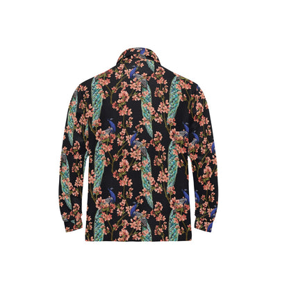 Peacock Pattern Print Design A01 Long Sleeve Polo Shirt For Men's