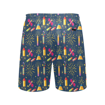 Firework Sparkling Rockets Print Design LKS306 Men's Swim Trunks Beach Shorts