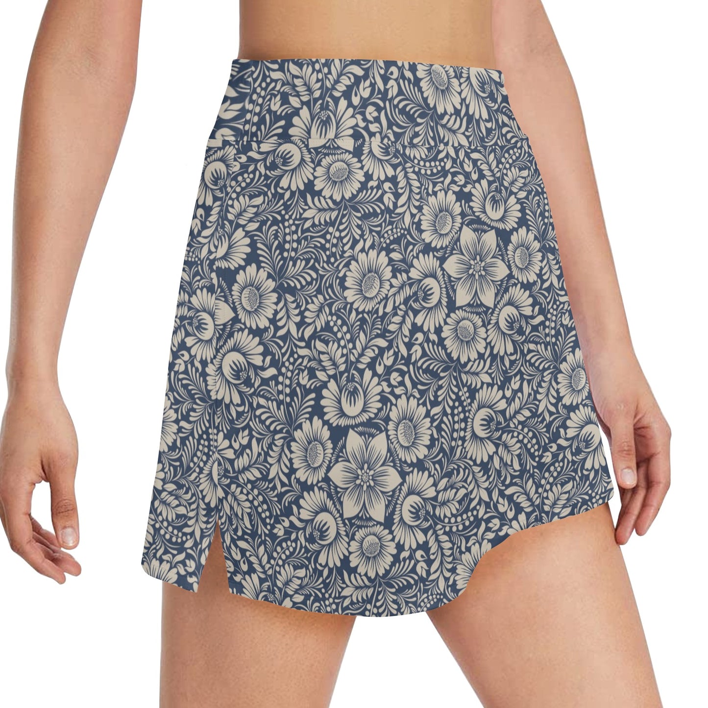 Elegant Floral Print Pattern 17" Golf & Pickleball Skort with Pockets