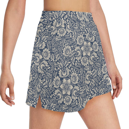 Elegant Floral Print Pattern 17" Golf & Pickleball Skort with Pockets