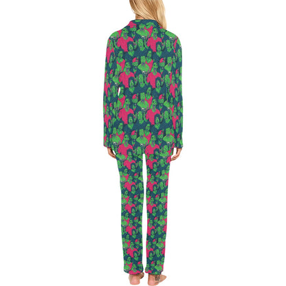 Zombie Themed Design Pattern Print Women's Long Pajama Set